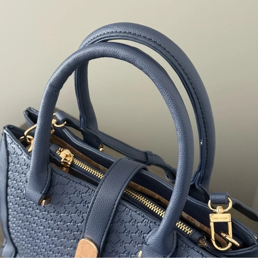 Anne Klein Midnight Blue Embossed Logo Handbag
